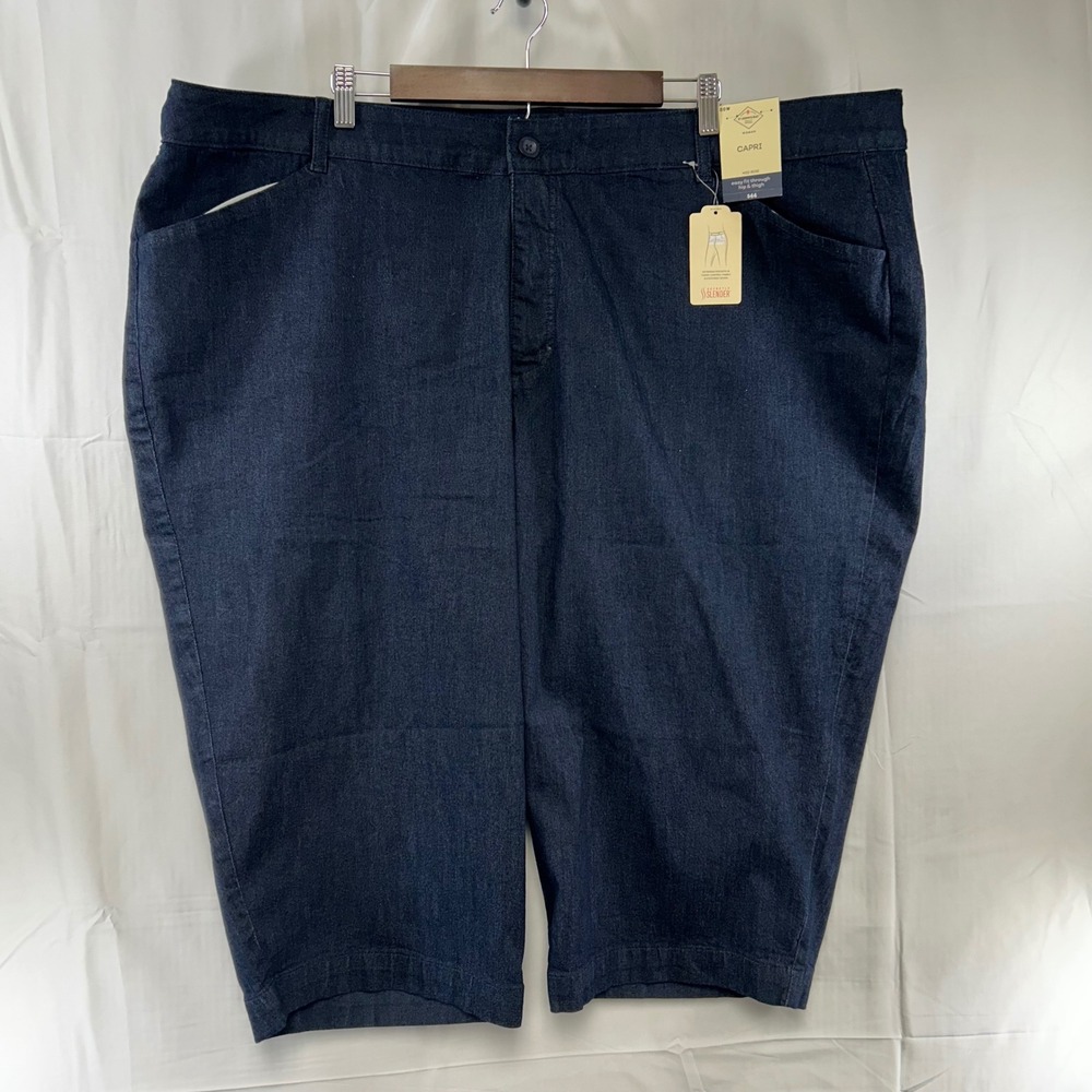 St. John's Bay Capri Pants Women 30W Dark Blue‎ Secretly Slender Mid Rise